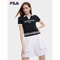 FILA 斐乐官方女子短袖POLO衫2023夏时尚修身小V字撞色翻领上衣