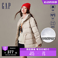 Gap女装秋季防风发热保暖宽松收腰羽绒服720900时尚外套 米白色 170/100A(L)