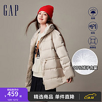 Gap女装秋季防风发热保暖宽松收腰羽绒服720900时尚外套 米白色 160/80A(XXS)