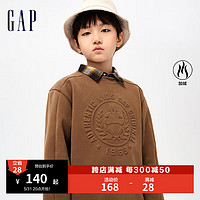 Gap 盖璞 男童冬2023LOGO加绒保暖卫衣836668时髦浮雕上衣 深棕色 160cm(XL)亚洲尺码