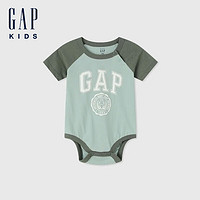 Gap 蓋璞 嬰兒2024夏季新款純棉logo撞色短袖連體衣兒童裝包屁衣505577