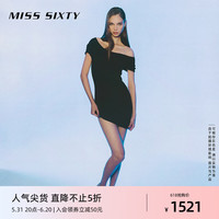MISS SIXTY2024夏季新款天丝针织连衣裙女性感辣妹修身包臀短裙 黑色 XS