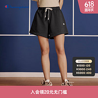 Champion冠军短裤女2024夏季刺绣草写logo休闲热裤宽松运动裤 深灰色 XS