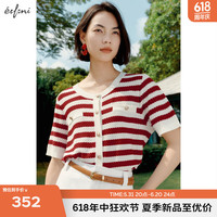 伊芙丽(eifini)伊芙丽气质条纹百搭针织开衫女2024夏装新款经典休闲淑女毛衫女 红色