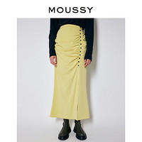百亿补贴：Moussy 春季新品纯色高腰抽褶开叉半身鱼尾裙女010FA230-7300