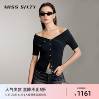 MISS SIXTY2024夏季针织衫女性感一字肩修身收腰显瘦辣妹BM风 黑色 S