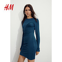 H&M HM女裝裙子夏季時尚氣質垂褶汗布連衣裙1188403