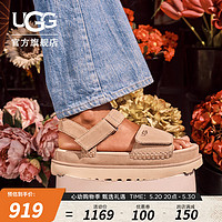 UGG 女士厚底可调式束带魔术贴设计凉鞋 1136783 浅灰褐色 39