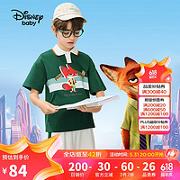Disney 迪士尼 童装男童凉感短袖套装抗菌翻领学院风两件套24夏DB421AA26绿160 墨绿