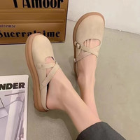 曼语纯 法式极简软皮平底博肯包头半拖鞋