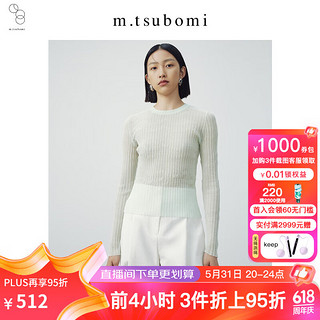 m.tsubomi 子苞米 圆领修身肤感轻薄针织衫2024夏设计感坑纹短款套头衫女 水绿色 XL