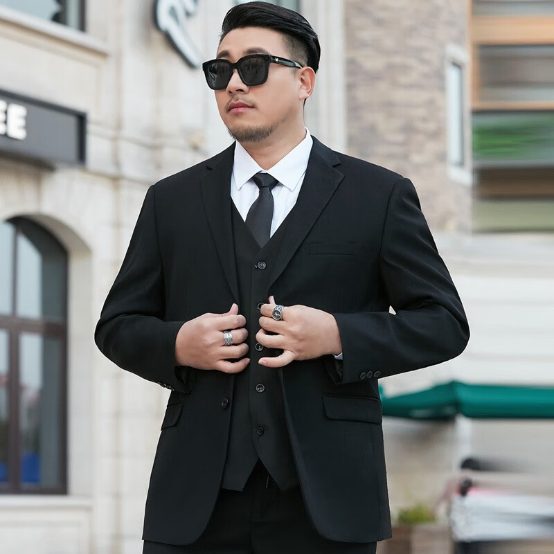 Cszxx大码西服男套装加肥加大胖子商务结婚礼上班面试职业正装 两件套 黑色 4XL适合180-200斤