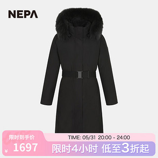 NEPA耐葩户外女士长款防风保暖鹅绒羽绒服7J82075 黑色C01 175/100A(110)