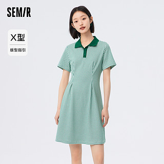 Semir 森马 连衣裙女肌理格子裙修身收腰休闲夏季气质显瘦正肩polo裙复古