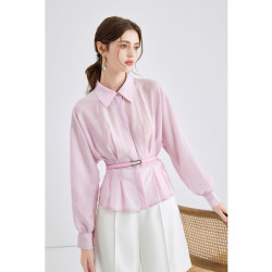 chiushui秋水伊人法式翻领收腰显瘦衬衫2024春季新款女设计感气质小衫