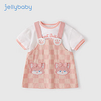 JELLYBABY 杰里贝比 儿童休闲夏装短袖两件套宝宝衣服洋气女童夏季套装 粉色 110cm