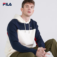 斐乐FILA撞色卫衣连帽套头衫男款运动衫欧版 黑色/复古白/正红色 M