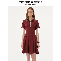 TEENIE WEENIE TeenieWeenie小熊女装2024新款春装简约A字百褶短袖Polo领连衣裙