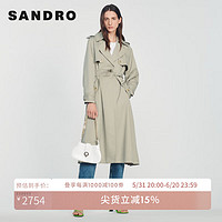 SANDRO女装法式通勤复古风油灰色长款风衣外套SFPOU00527 17/油灰色 36