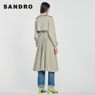 SANDRO女装法式通勤复古风油灰色长款风衣外套SFPOU00527 17/油灰色 3