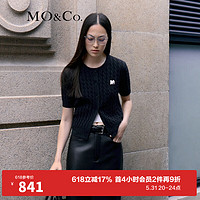 MO&Co.【绵羊毛×山羊绒】绞花肌理针织开衫毛衣上衣女 炭黑色 M/165