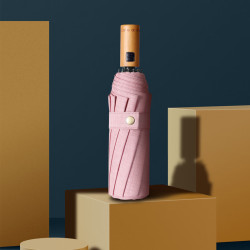 桔子灯笼新品棉麻布全自动伞折叠双人商务伞男抗风雨伞木柄三折伞棉麻