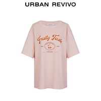 URBAN REVIVO 女装简约休闲印花宽松圆领短袖T恤UWL440164 浅粉色 XL