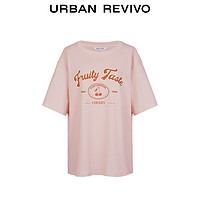 URBAN REVIVO 女装简约休闲印花宽松圆领短袖T恤UWL440164 浅粉色 S