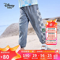 Disney 迪士尼 童装儿童男童牛仔防蚊长裤水洗棋盘格束脚裤子24夏DB321ME08蓝120