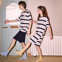 果壳(Gukoo)睡衣夏季史努比系列黑白条纹睡裙宽松男家居服套装可外穿B 史努比睡衣 L女