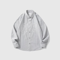Gap 盖璞 男女装2024夏季时尚logo条纹长袖衬衫宽松廓形上衣461250 灰色 M