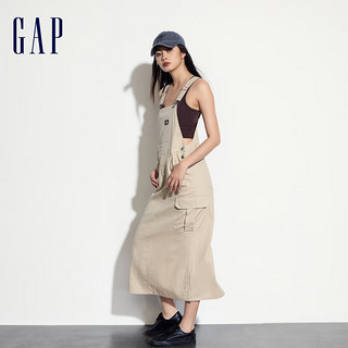 Gap 盖璞 女装2024夏季多口袋可调节背带裙工装户外百搭长裙498048 浅卡其 XL
