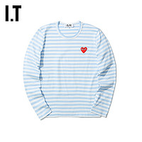 IT CDG PLAY COMME des GARCONS女装圆领长袖T恤条纹爱心缝饰77XE