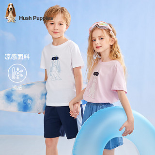 暇步士（Hush Puppies）童装儿童2024夏季男女大童速干防晒凉感亲肤休闲时尚活力短袖 本白D款 110cm