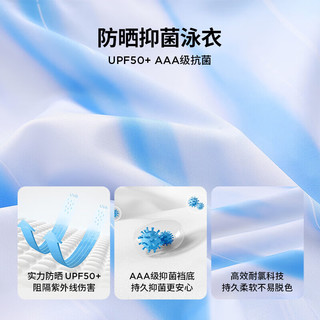 迪士尼男女童短袖泳衣UPF50连体分体抗菌泳帽游泳套装2024新六一儿童节 蓝白晕染条-男 140