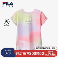 FILA【抗菌】斐乐童装儿童上衣2024新款女中大童运动圆领短袖T恤 满印一-ZA 1
