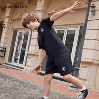 匡威（Converse）儿童套装T恤短袖短裤速干套装2024夏季中大童男女童两件套套装 正黑色 130/64