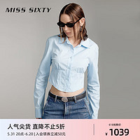 MISS SIXTY2024夏季长袖衬衫女翻领短款单排扣休闲百搭街头风 蓝色 S