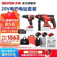 大有(Devon) 无刷电锤5401多功能锂电锤充电电锤电镐两用锤磨组合轻型冲击钻 5401+5283 双电5.0Ah闪充