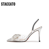 STACCATO 思加图 2024春季新款法式仙女鞋气质银色包头凉鞋高跟鞋女S8702AH4