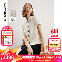 朗姿三醋酸法式复古小香风短袖外套女士2024秋季高级感短外套 米白色 XL