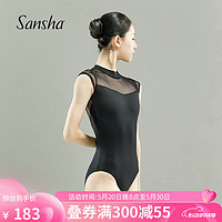 SANSHA 三沙 成人芭蕾舞服练功服短袖舞蹈连体服女时尚蕾丝弹力50AG0121M/B黑M