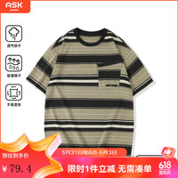 ASK JUNIOR青少年t恤2024夏季中大童吸湿凉爽条纹短袖男童休闲子上衣 绿色条纹 1