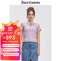 JUICY COUTURE【新中式】橘滋POLO衫女24夏季美式休闲百搭彩条针织短袖T恤 浅紫色 XL