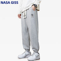 NASA GISS 休闲裤男潮牌日系高街印花校园潮流束脚裤男女同款 灰XL