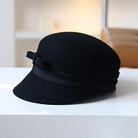 JOLISAC设计师高定细腻羊毛马术帽气质毛呢鸭舌帽法式优雅报童帽优雅百搭 黑色 M（56-58cm）