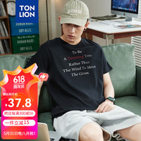 唐狮 TONLION短袖T恤男2024夏季新款男圆领印花上衣宽松 黑色