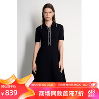 欧时力 曲珠纱polo裙24春夏显瘦坑条裙针织连衣裙女 黑色 S