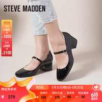 史蒂夫·马登 STEVE MADDEN2023秋季新款粗跟一字带玛丽珍单鞋 HALSTON 黑色