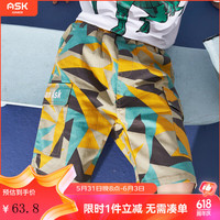ASK JUNIOR男童裤子2024夏儿童不规则几何印花薄款透气沙滩短裤 迷彩 1